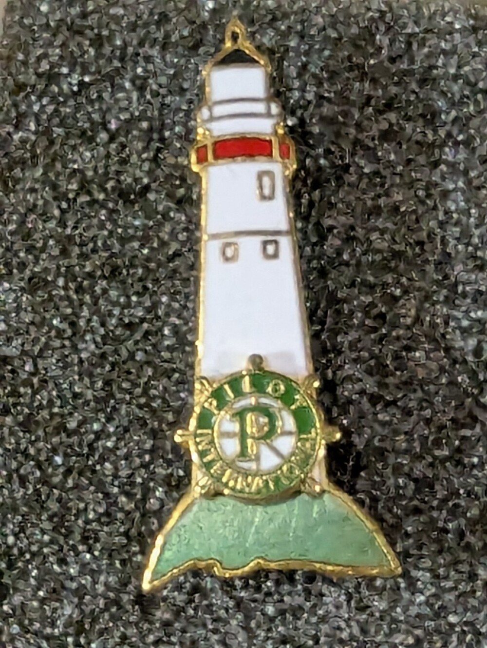 Pilot International Lighthouse Vintage White Green Gold Red Lapel Button Pin